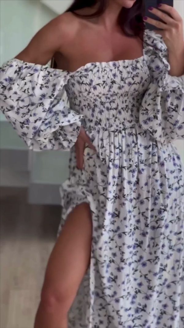 lniana sukienka maxi z rozcięciem, lniana sukienka boho, sukienka z kwiatowym nadrukiem, elegancka sukienka z wycięciem, Sukienka dla kobiet,  sukienka dla kobiet na imprezę, elegancka sukienka na randkę, sukienka na imprezę biznesową, eleganckie eleganckie sukienki suknia,  Elegancka sukienka na randkę, sukienka na plaze